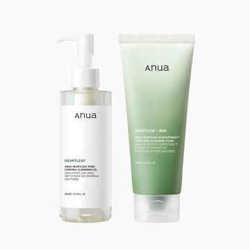 anua Sebum & Pore Double Cleansing Set (Heartleaf Cleansing Oil 1pc + Quercetinol Cleansing Foam 1pc)