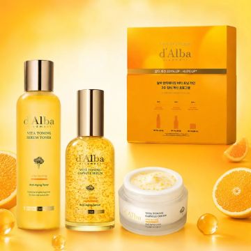 d'Alba 3-teiliges Vita Toning Set (Toner + Serum + Creme im Tiegel)