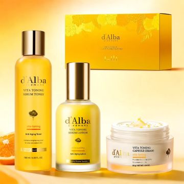d'Alba Vita Toning مجموعة مضادة لعلامات تقدم سن البشرة من 3 قطع (تونر+لوشن+كريم)