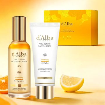 d'Alba مجموعة Vita Toning لمكافحة علامات تقدم سن البشرة من قطعتين (رذاذ + كريم في أنبوب)