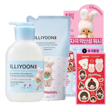 ILLIYOON Ceramide Ato 6.0 Top to Toe All-in-One Wash 500ml + 500ml Refill Monchhichi Edition