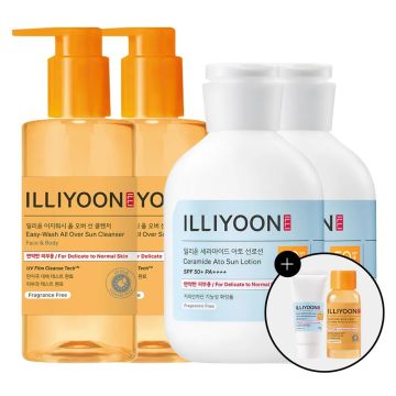 ILLIYOON Ceramide Ato Sun Lotion 180ml + Easy Wash All Over Sun Cleanser 200ml 2-Set