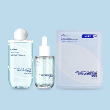 ISNTREE Conjunto de 3 peças de Ultra-Low Molecular Hyaluronic Acid (Tónico+Sérum+Máscara)