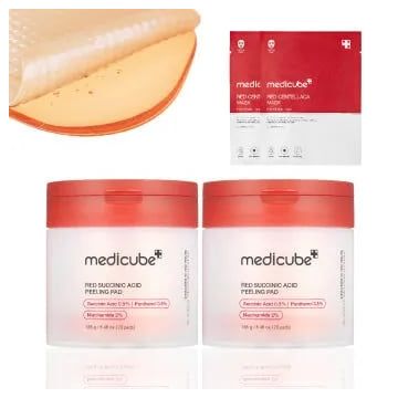 medicube Red Succinic Acid Toner Pad عبوة من قطعتين، 70 مسحة قطنية