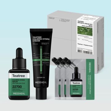 MEDIHEAL Tea Tree Hyaluronic Acid Soothing Hydrating Skincare 2-Piece Set (Serum 40ml + Cream 50ml + Serum 10ml x 3)