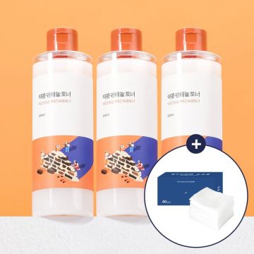 Kit com 3 ROUND LAB YAKKONG Panthenol Toner 250ml (+Discos de Algodão Extensíveis 40 un)