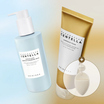 SKIN1004 Hyalu-Cica Gentle Cleansing Milk 200ml + Centella Ampoule Foam 125ml + Cleansing Sponge