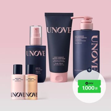 UNOVE Deep Damage Treatment 207ml + Shampoo 500g + Silk Oil Essence 70ml + Body Lotion 50ml + Body Wash 50ml